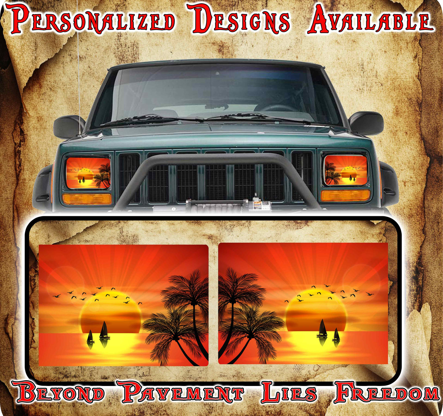 beach Eye decals for YJ or XJ 5x7 headlights