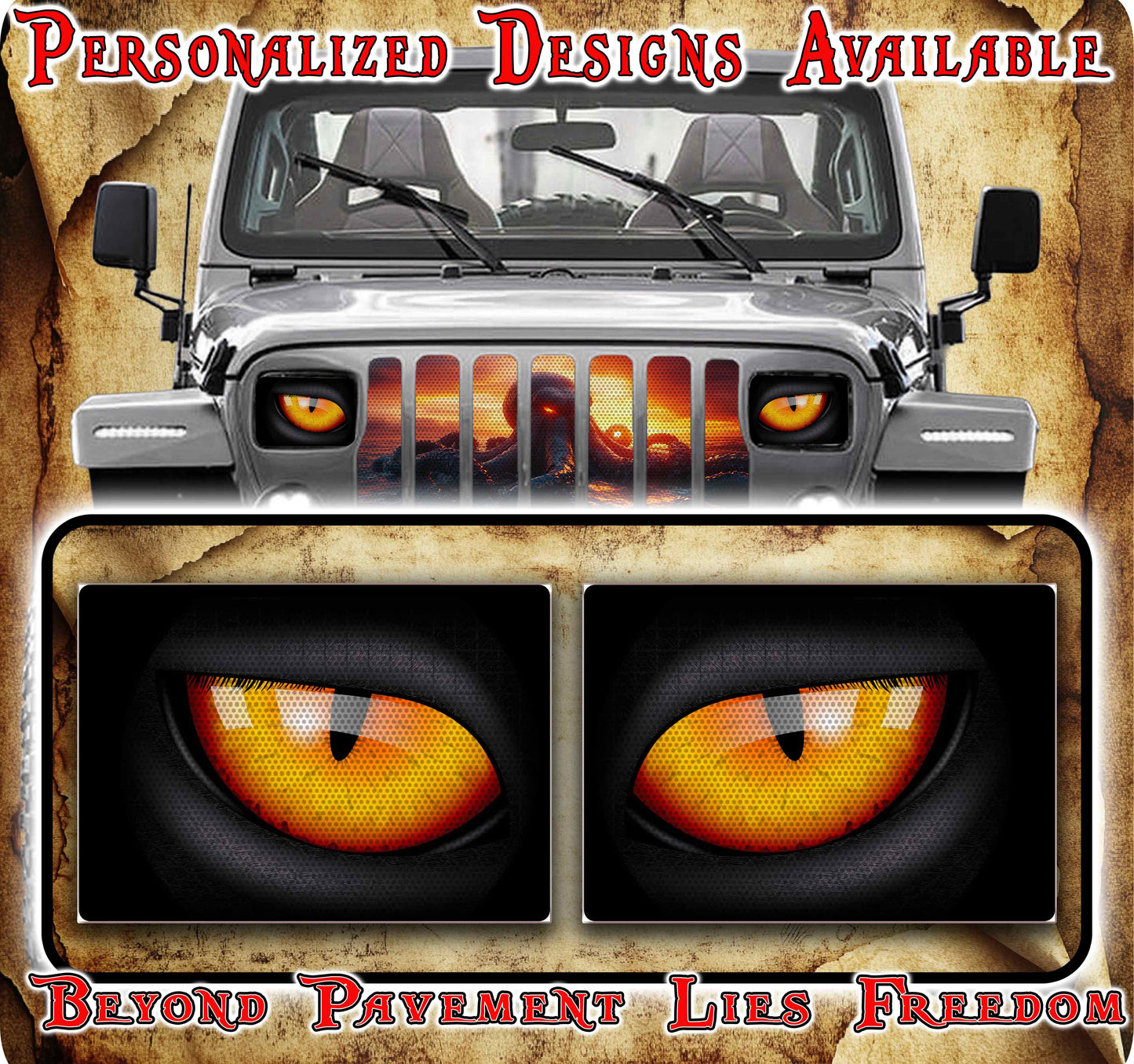orange Eye decals for YJ or 5x7 headlights