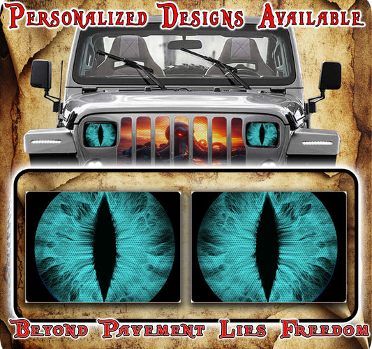Teal Eye decals for YJ or 5x7 headlights