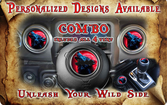 Steering wheel decal red wolf 127