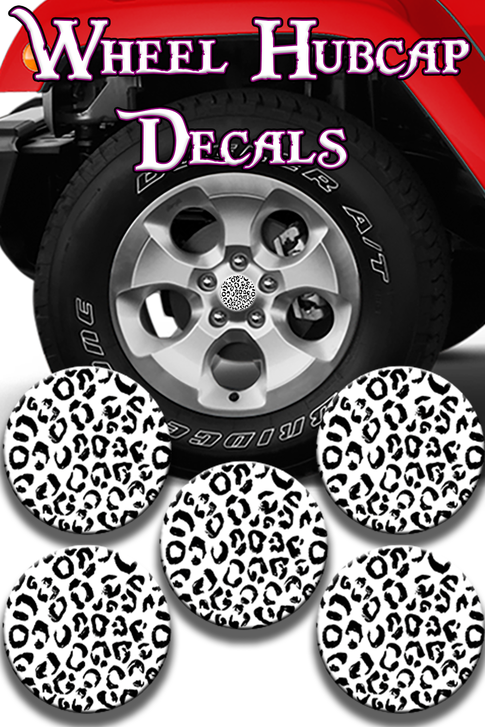 Black and white leopard print Hub cap decal 10