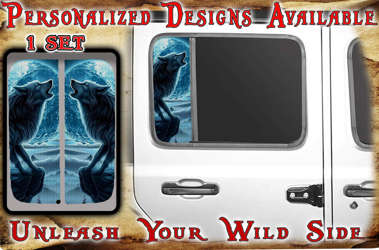 Side door window Wolf and blue moon 129