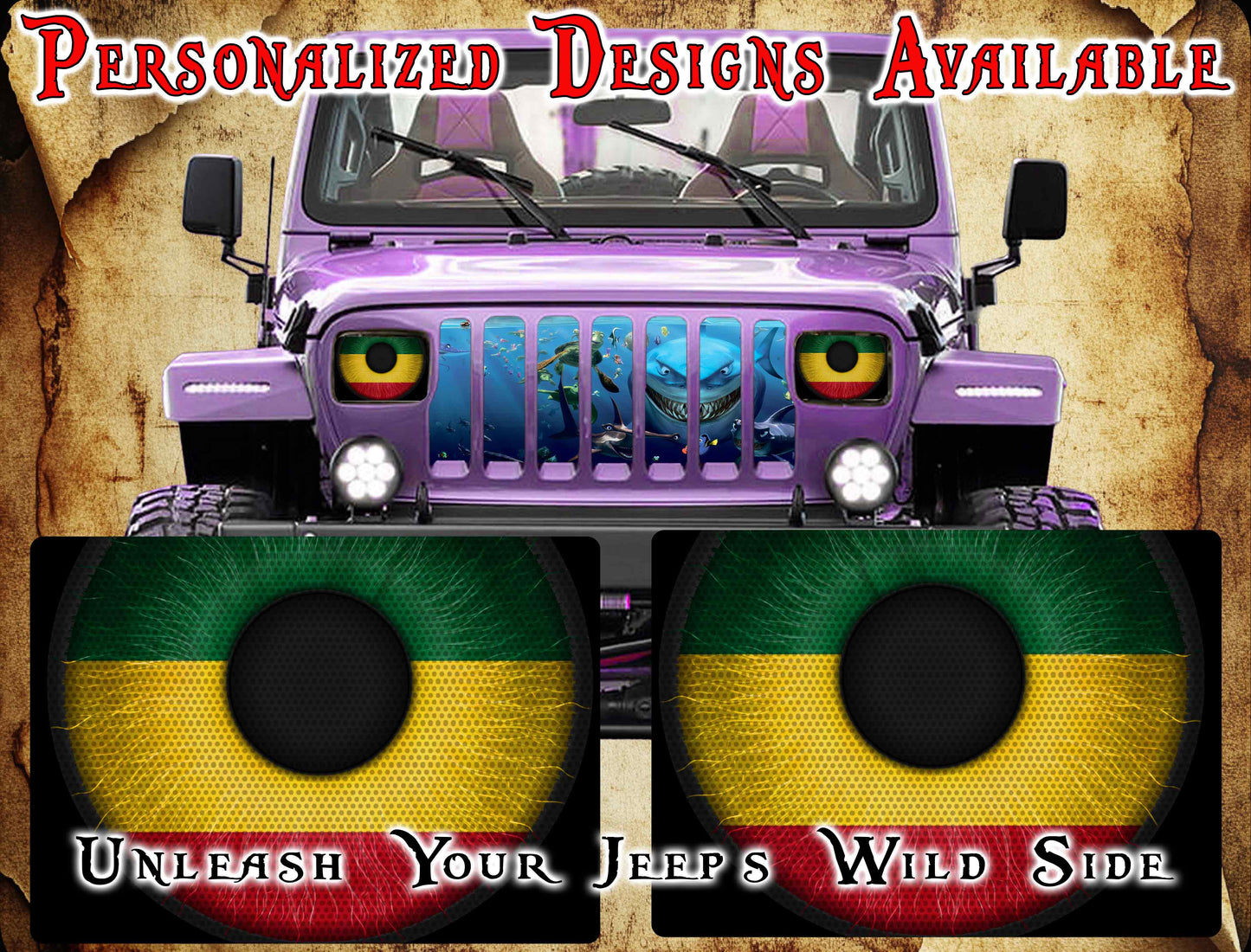 Jamaica eyes decals for YJ or 5x7 headlights