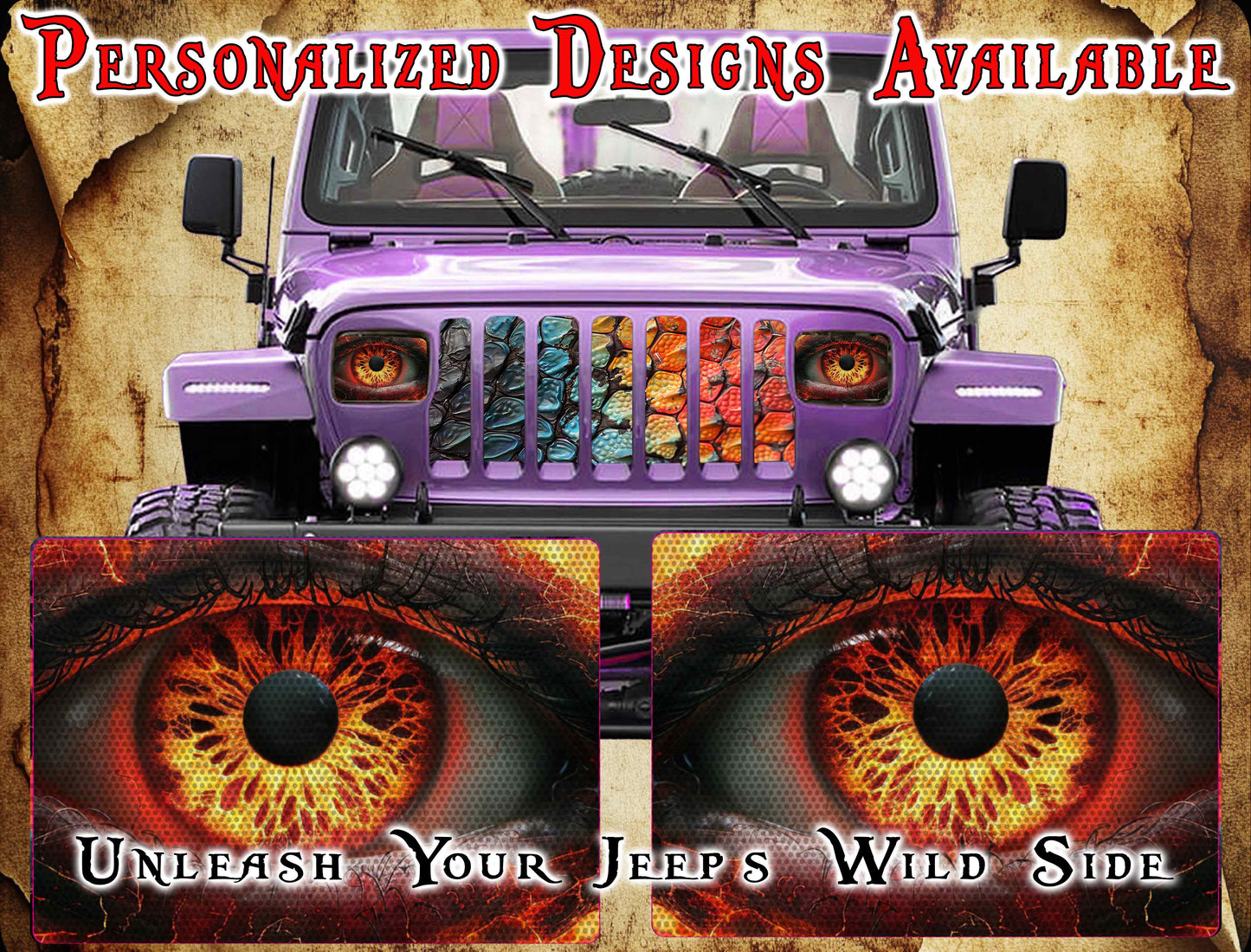Fire eyes scales decals for YJ or 5x7 headlights