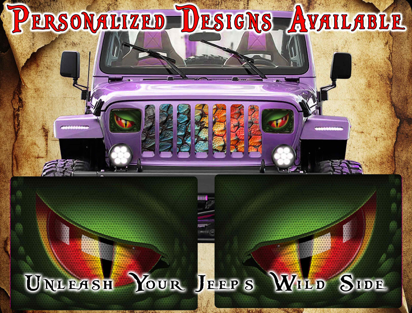 Dino Eye decals for YJ or 5x7 headlights