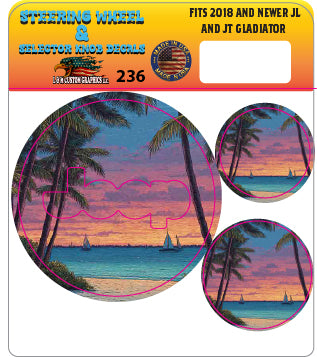 Steering wheel decal beach sailboats 236