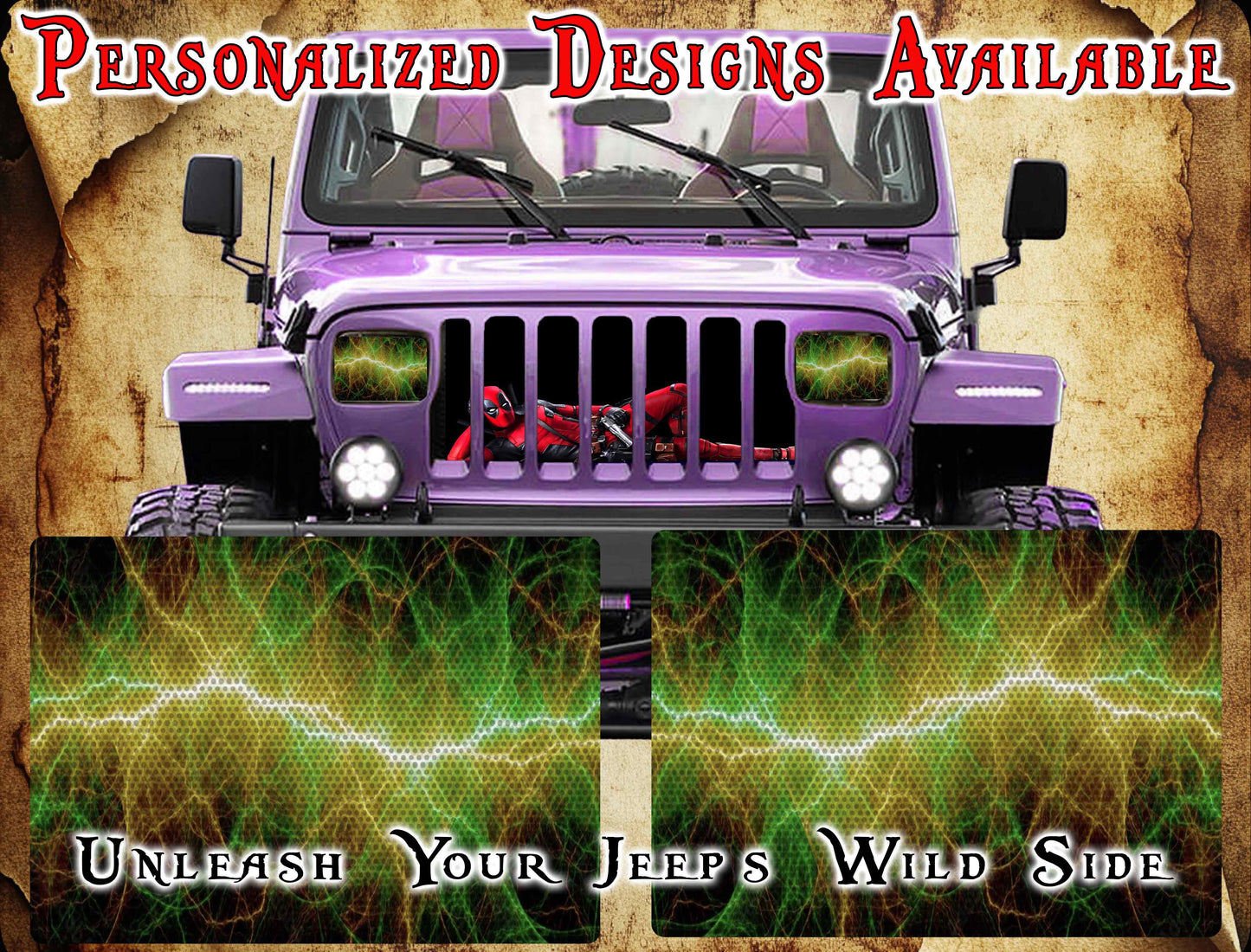 Green static eyes decals for YJ or 5x7 headlights