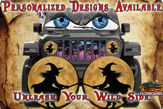 Witch and moon for a round beast headlight Decal. 29