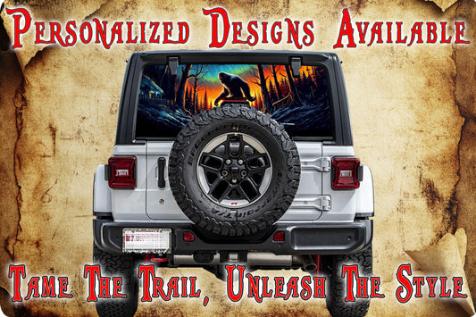 Bigfoot cabin rear window see through graphic.