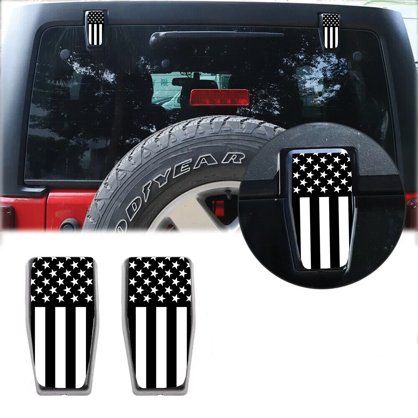 black and white flag Rear liftgate hinge overlay decal 33