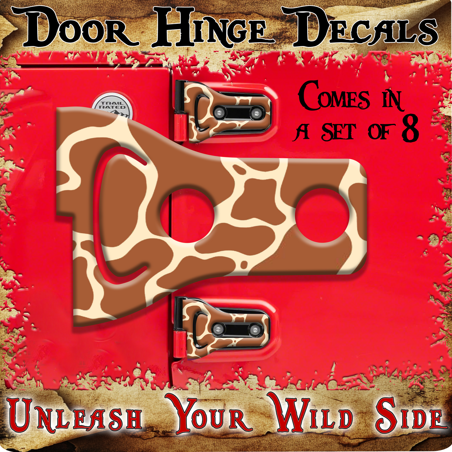 Brown cow print Door hinge decals 34