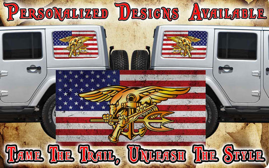 American flag Rear quarter window see through graphic.