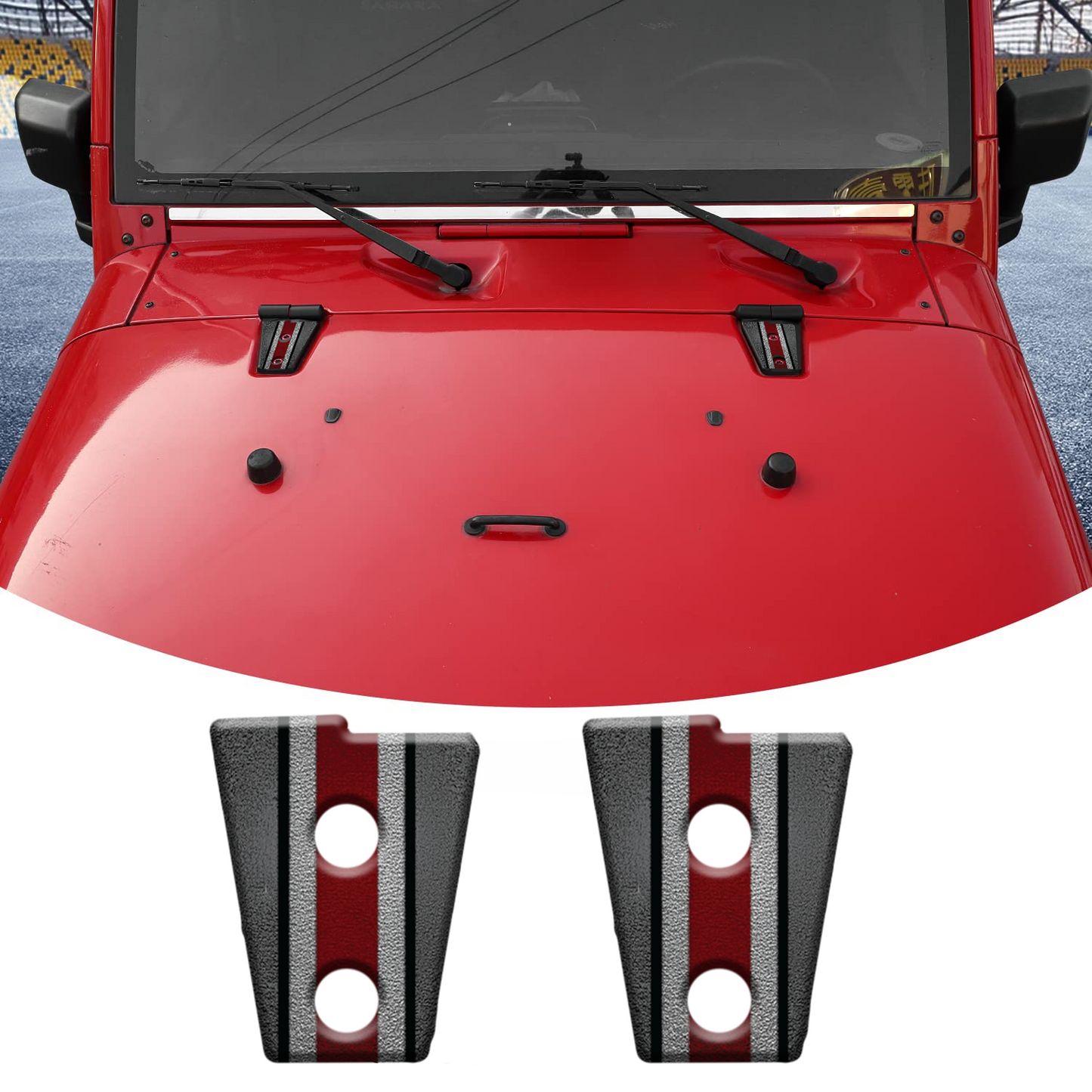 Scarlet and gray print Hood hinge decals 49