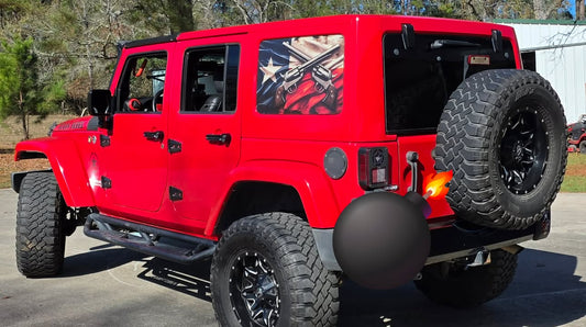 Bigfoot cabin Rear quarter window see through graphic.