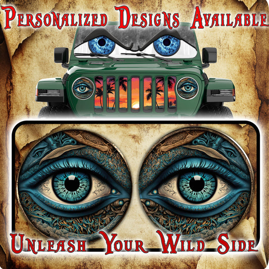 Real eye headlight decals blue green 85