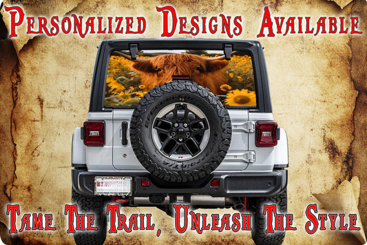 Highland cow Rear window see through graphic.