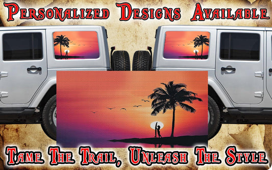 Surfs up beach Rear quarter window see through graphic.