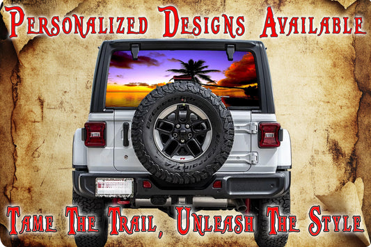 Beach sunrise Rear window see through graphic.