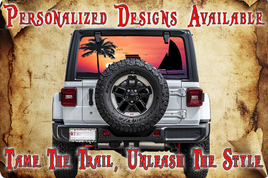 Beach sunrise Rear window see through graphic.