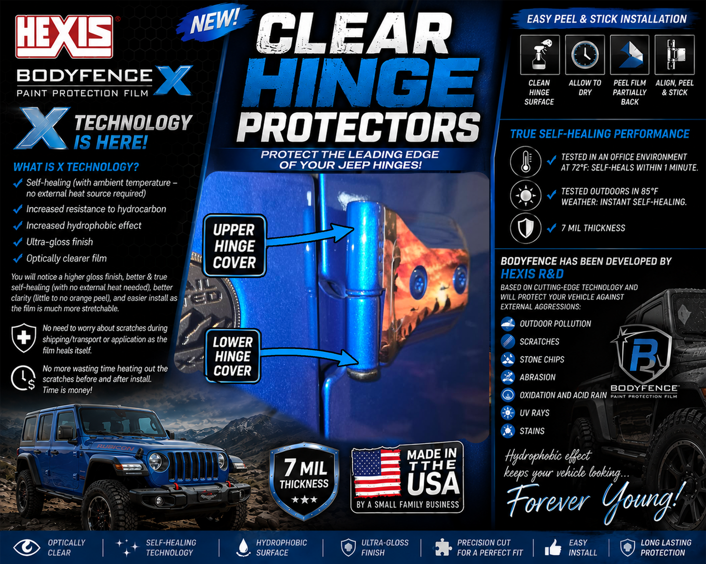 Door Hinge paint chip Protection - Compatible with Jeep Wrangler JL/JLU/Gladiator 2019-current - 4 Door coverage
