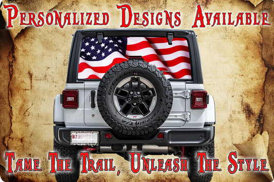 American flag Rear window see through graphic.