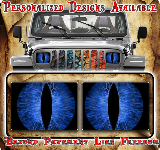 blue cat Eye decals for YJ or 5x7 headlights