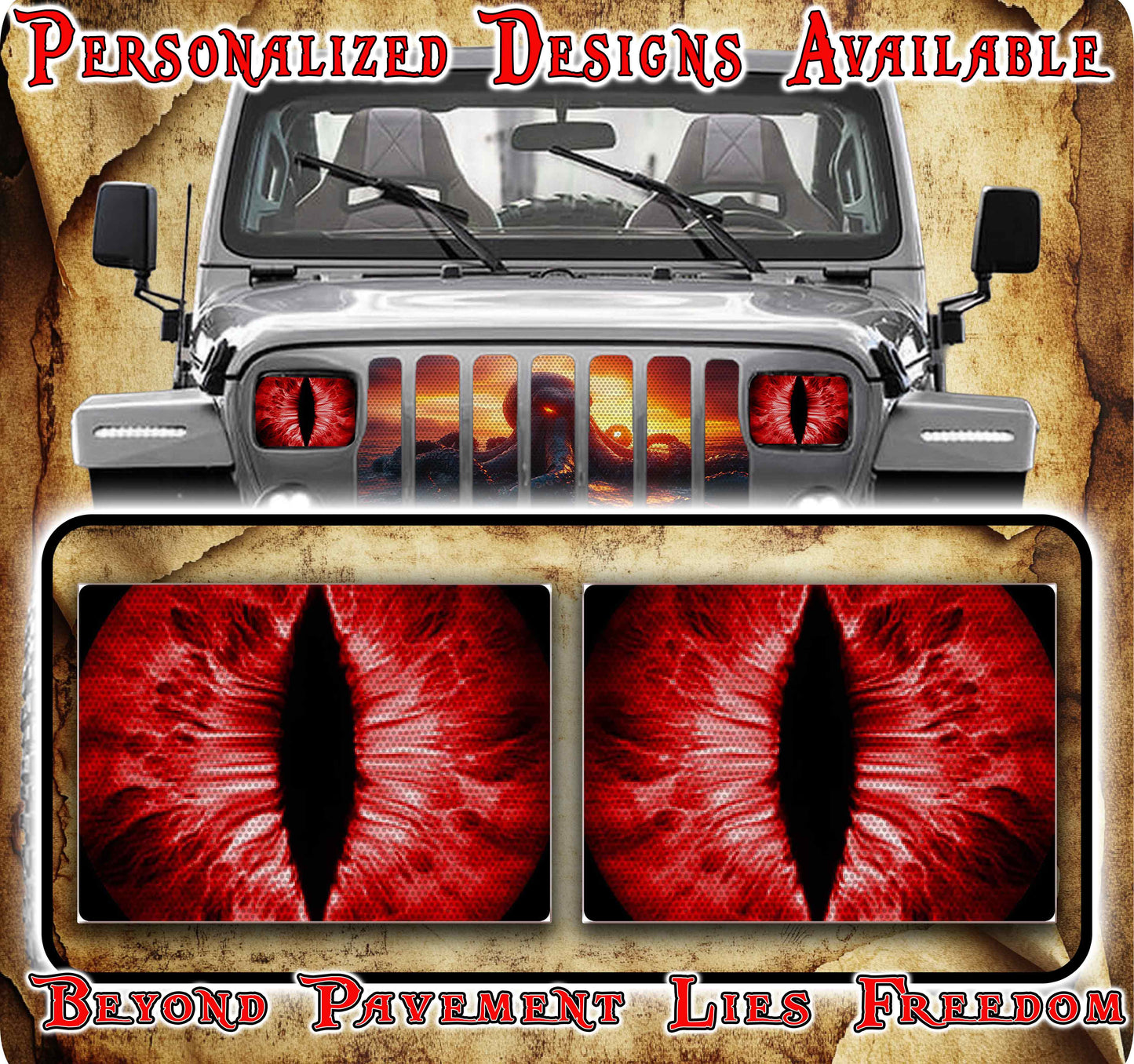 Red cat eyes decals for YJ or 5x7 headlights