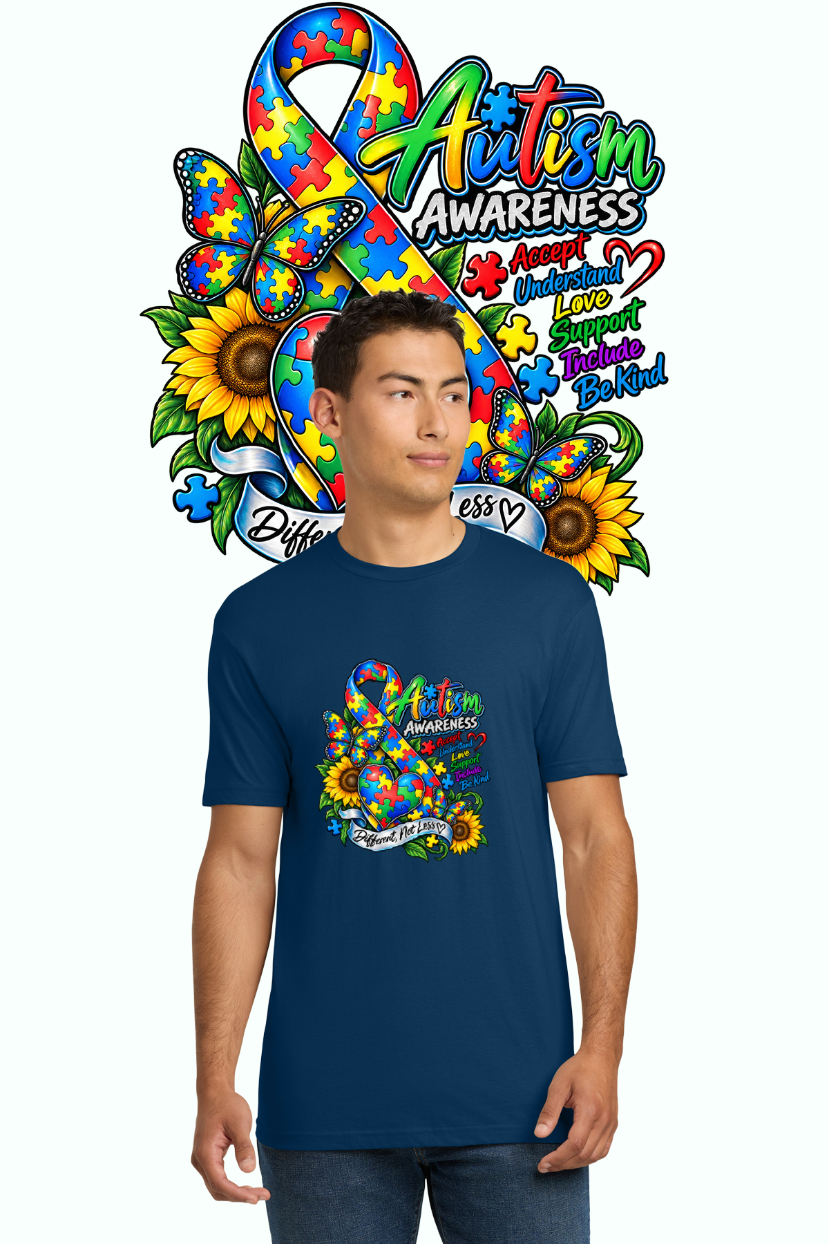 Autism Awareness Different Not Less T-shirt in navy blue