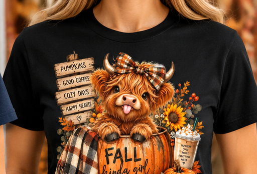 Fall Kinda Girl Highland Cow shirt in Black
