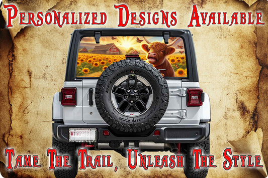 Highland cow Rear window see through graphic.