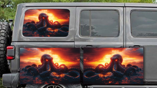 Kraken sunset Rear quarter window see through graphic.
