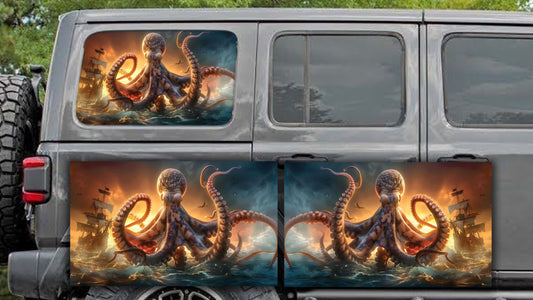 Kraken WITH BOAT Rear quarter window see through graphic.