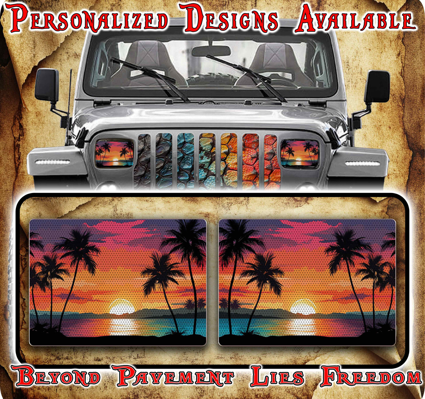Beach Eye decals for YJ or 5x7 headlights