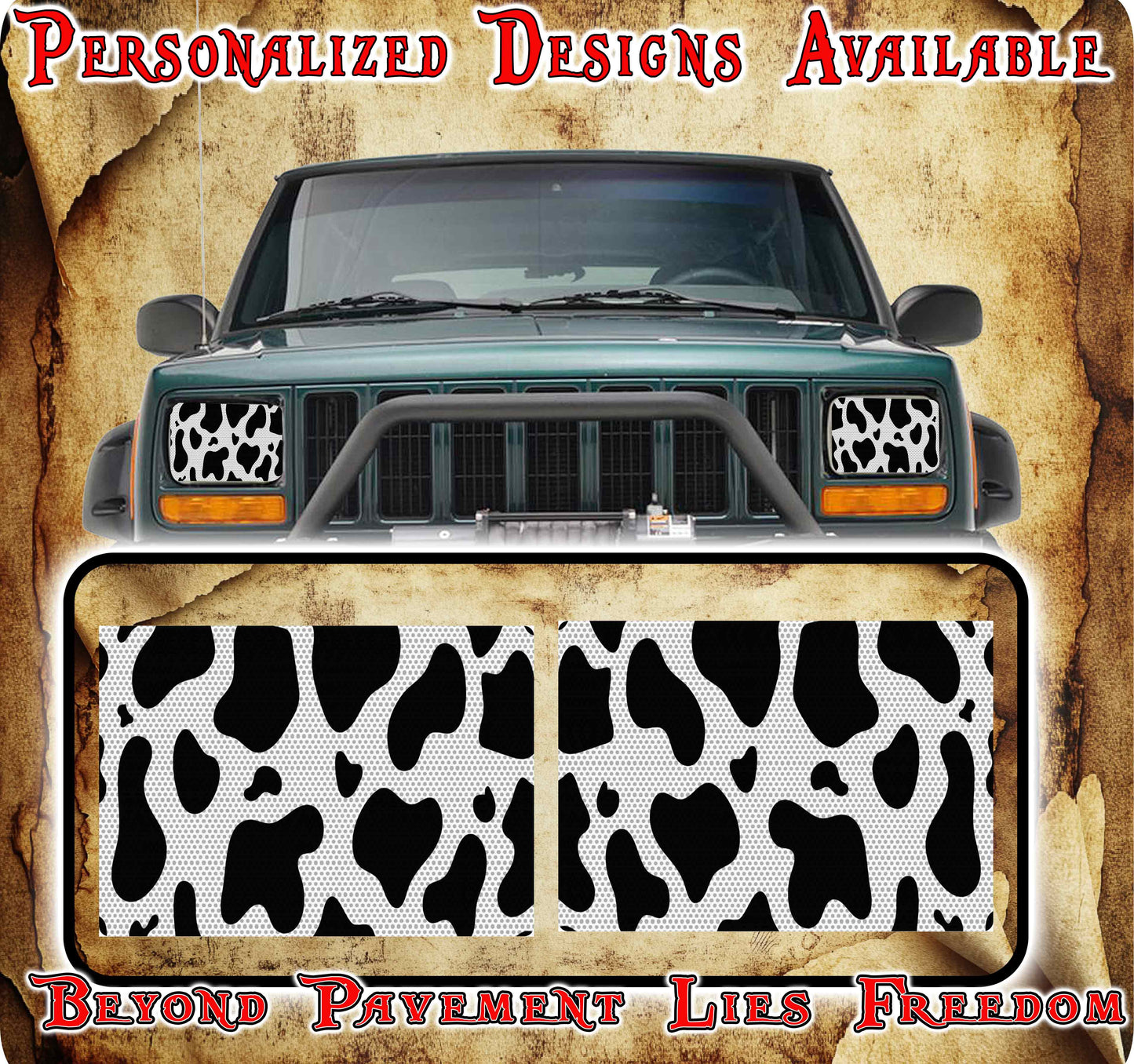 Cow print Eye decals for YJ or 5x7 headlights