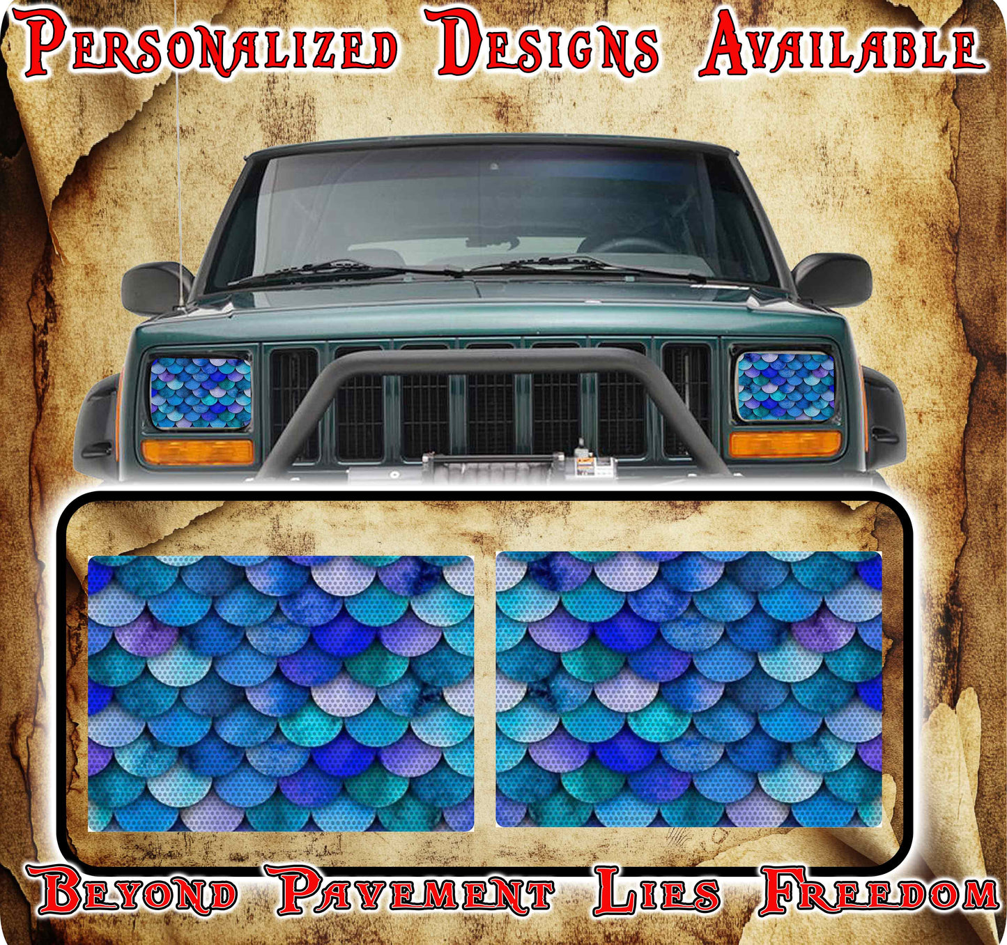 Mermaid scales decals for YJ or 5x7 headlights