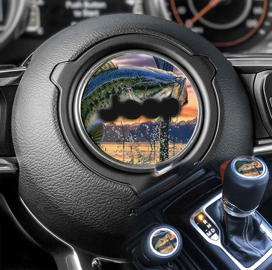 Steering wheel decal Jumping bass 112