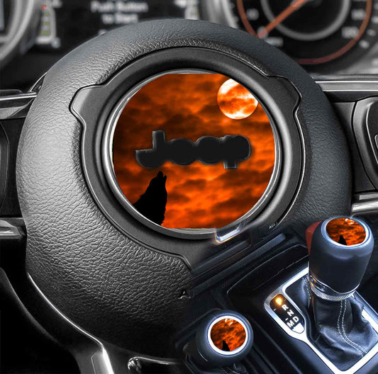 Steering wheel decal orange wolf 131