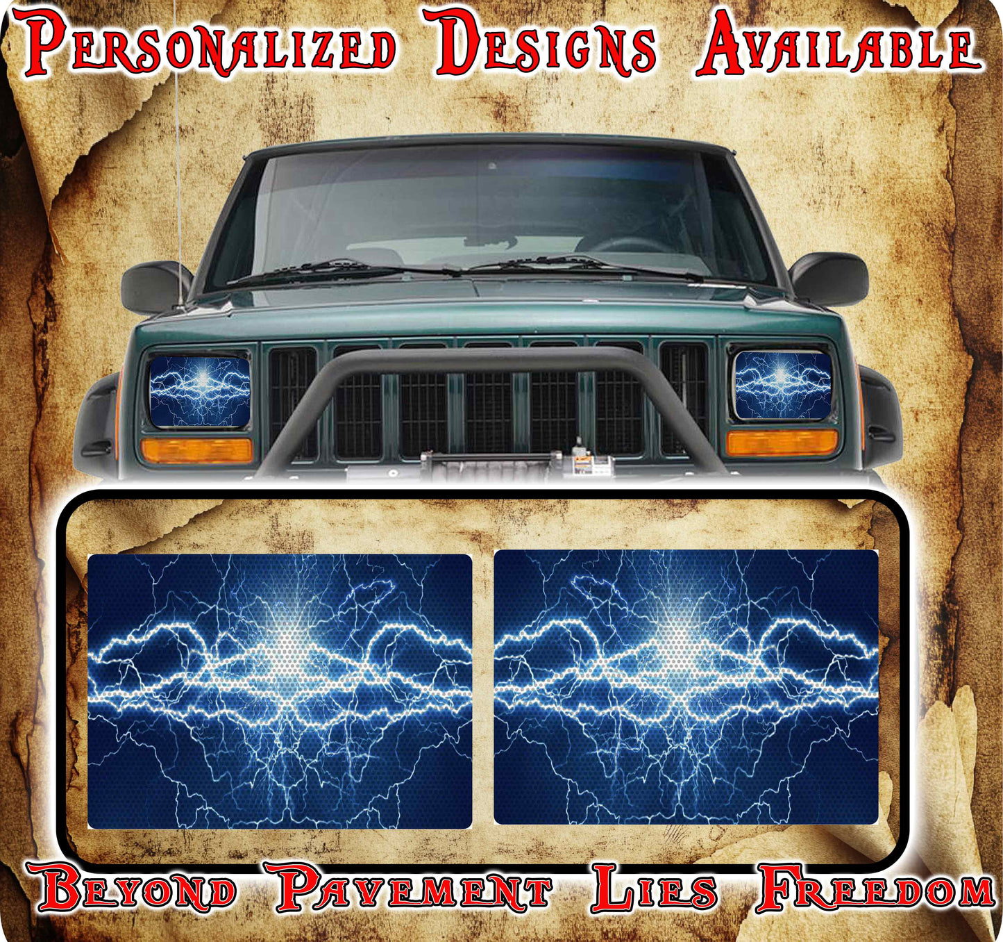 Blue lighting Eye decals for YJ or 5x7 headlights