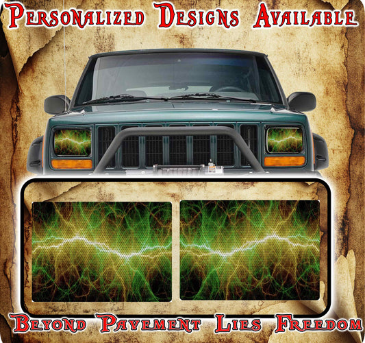 Green static eyes decals for YJ or 5x7 headlights