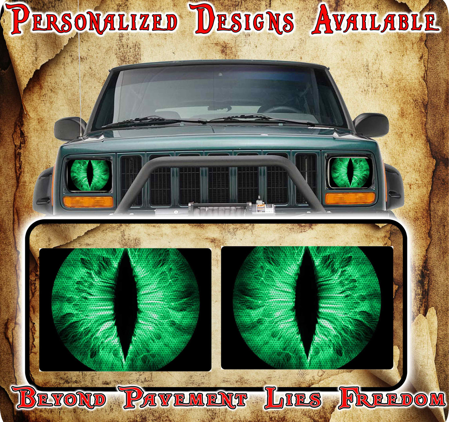 Green eyes scales decals for YJ or 5x7 headlights