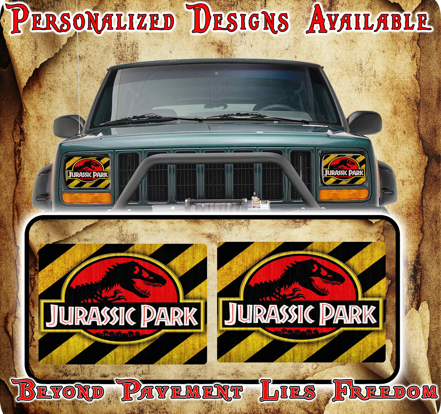 Jurassic Eye decals for YJ or XJ 5x7 headlights