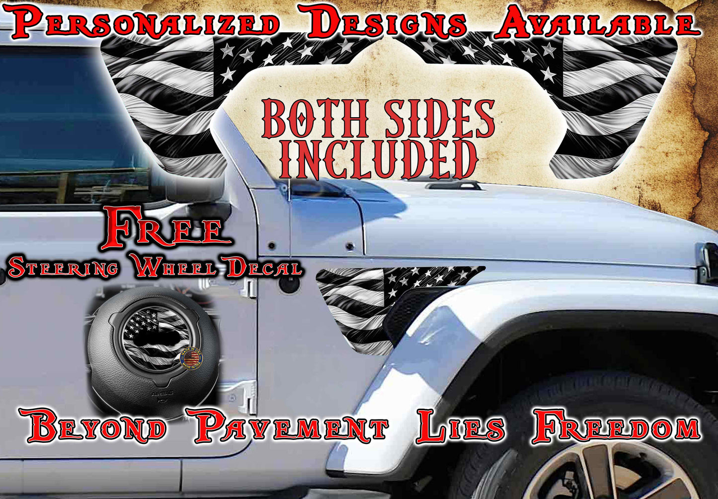 American flag fender vent decal for the JL or JT 2018 or newer