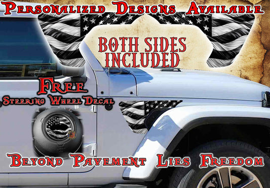 American flag fender vent decal for the JL or JT 2018 or newer