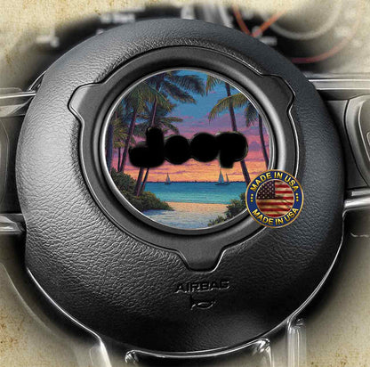 Steering wheel decal beach sailboats
