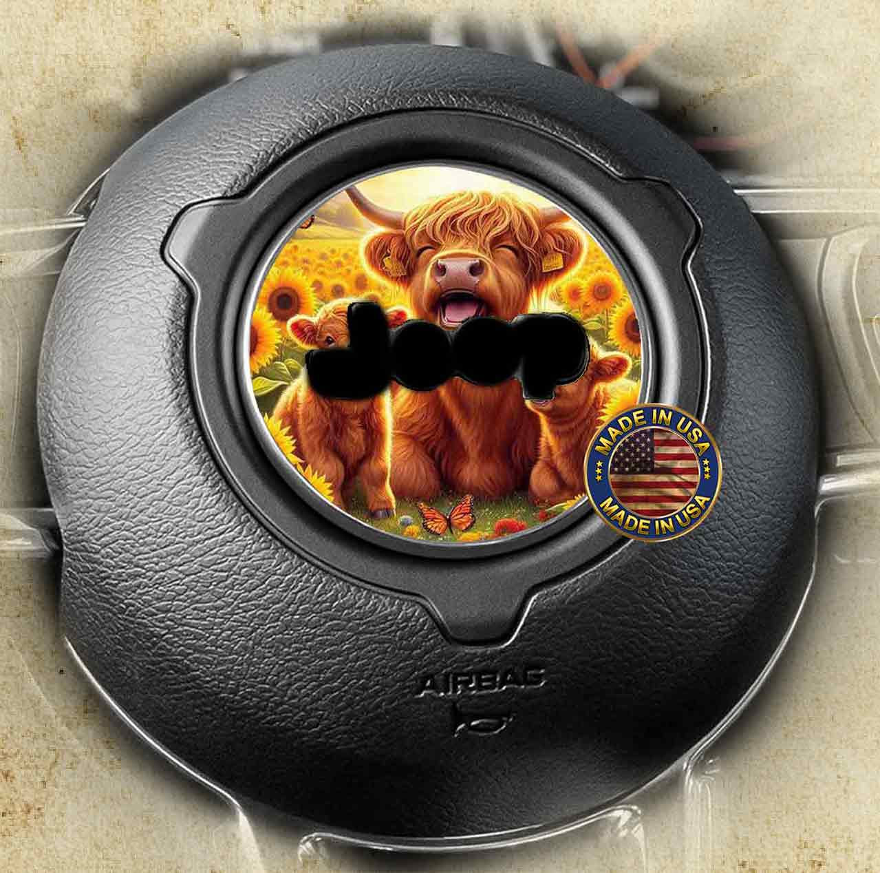 Steering wheel decal baby highland cow