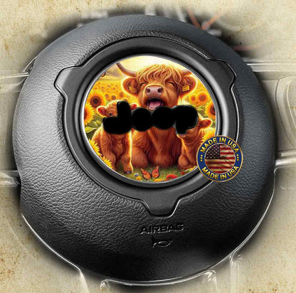 Steering wheel decal baby highland cow