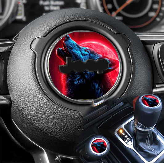 Steering wheel decal red wolf 127