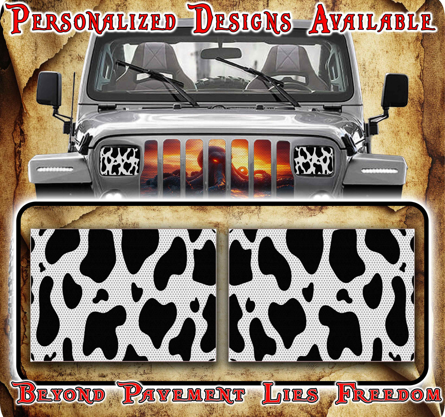 Cow print Eye decals for YJ or 5x7 headlights