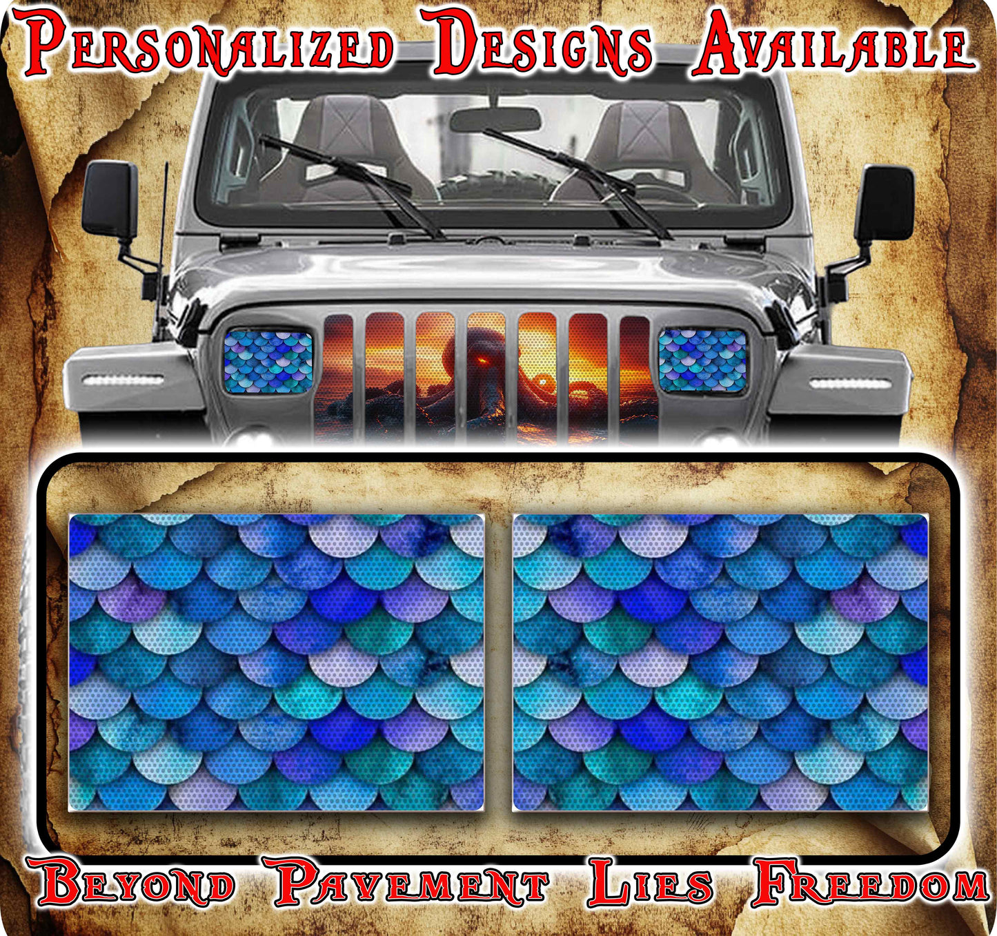 Mermaid scales decals for YJ or 5x7 headlights