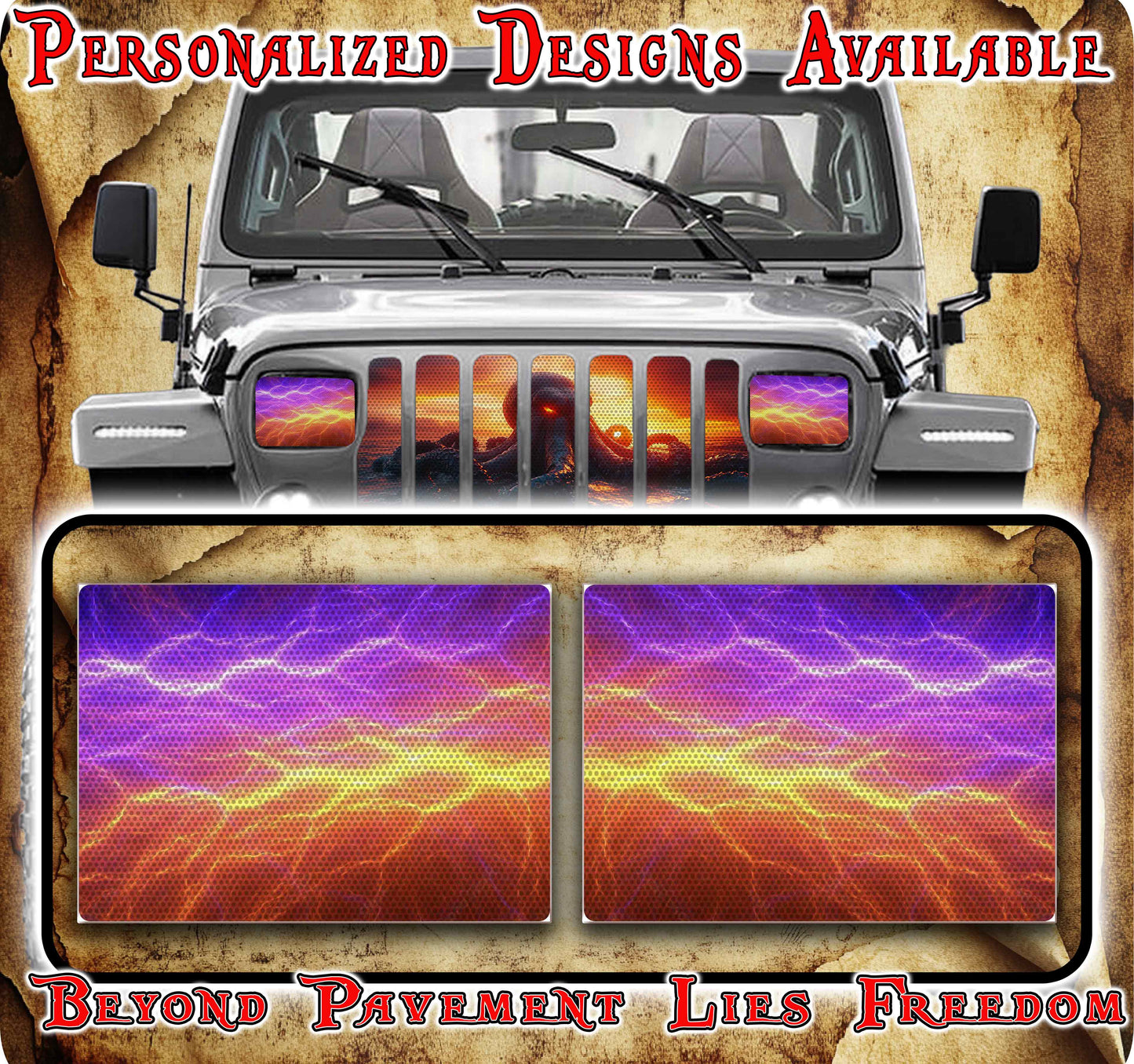 Orange lighting Eye decals for YJ or 5x7 headlights